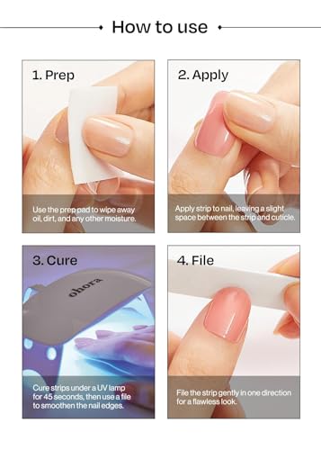 ohora Semi Cured Gel Nail Strips (N Essential French) - White, French, Works with Any UV/LED Lamps, Salon-Quality, Long Lasting, Easy to Apply & Remove - Includes 2 Prep Pads, Nail File & Wooden Stick