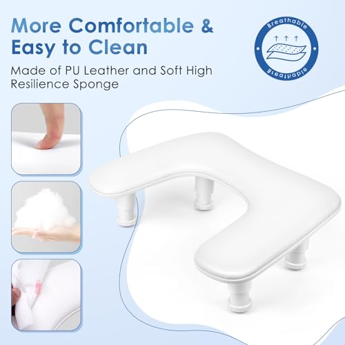 Manicure Arm Rest for Nails Tech: U-shaped Adjustable Nail Armrest - White PU Leather Hand Stand Rest for Manicurists