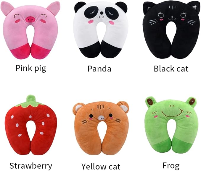 Travel Pillow for Kids, Cute Animal Neck Pillow Support U Shaped Cushion Plush Soft Rest Reading Pillows Sleeping Pillows for Airplane Train Car (Color:Frog)