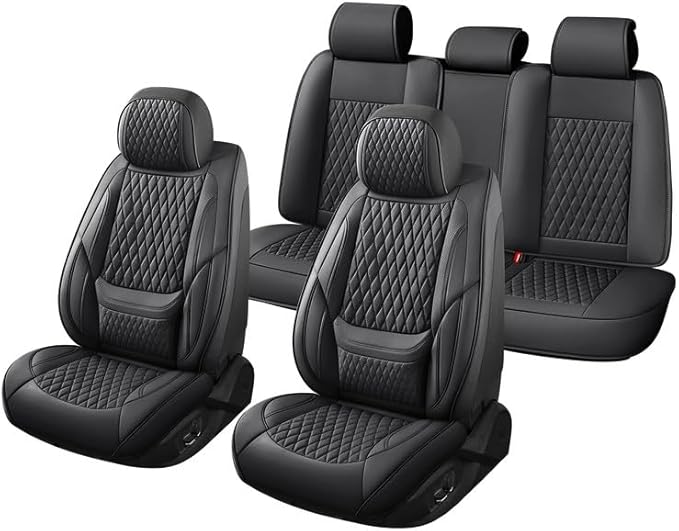 Car Seat Covers Full Set Custom Fit for Chevrolet/Chevy Cruze 2011-2019 - Premium Faux Leather with Lumbar Support | Breathable, Waterproof, Anti-Slip, Durable (Black,Full Set)