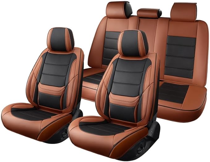 Car Seat Covers Custom Fit for Chevrolet/Chevy Colorado 2015-2026 , Premium Faux Leather Waterproof Car Seat Protectors with Lumbar Support, Breathable Anti-Slip Easy to install(Black&Brown,Full set)