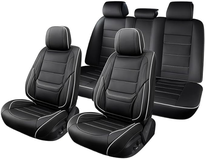 Car Seat Covers Full Set Custom Fit for Chevrolet/Chevy Malibu 2000-2025 2026-Premium Faux Leather with Lumbar Support, Breathable, Waterproof, Anti-Slip, Easy to Install (Black&White,Full Set)