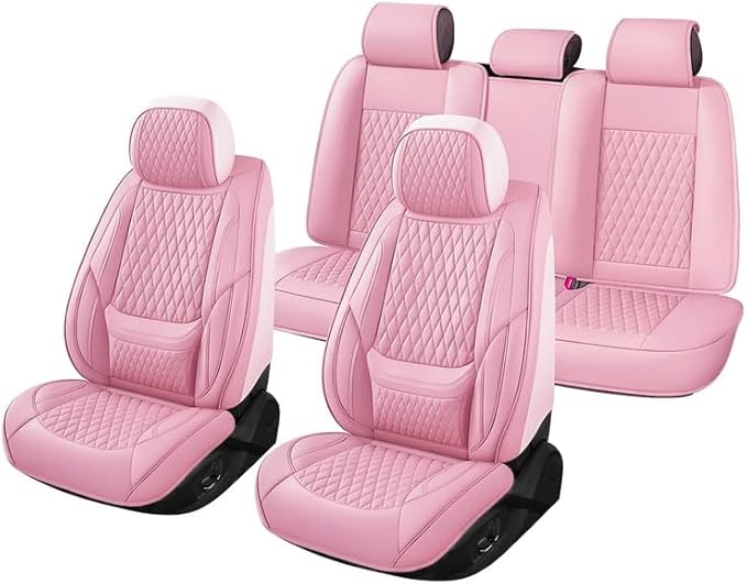 Car Seat Covers Full Set Custom Fit for Chevrolet/Chevy Cobalt 2004-2010 - Premium Faux Leather with Lumbar Support | Breathable, Waterproof, Anti-Slip, Durable (Pink,Full Set)