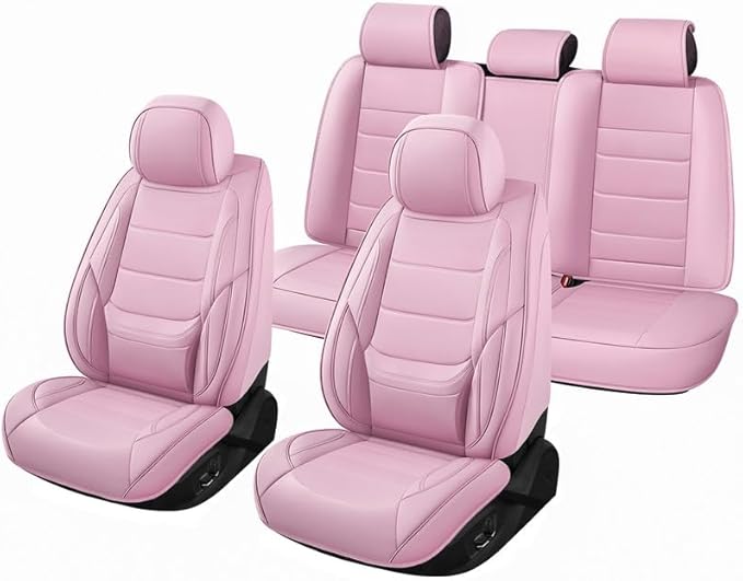 Car Seat Covers Full Set Custom Fit for Chevy Cruze 2011-2019 - Premium Leather with Lumbar Support, Breathable, Anti-Slip & Excellent Seating Experience (Pink, Full Set)