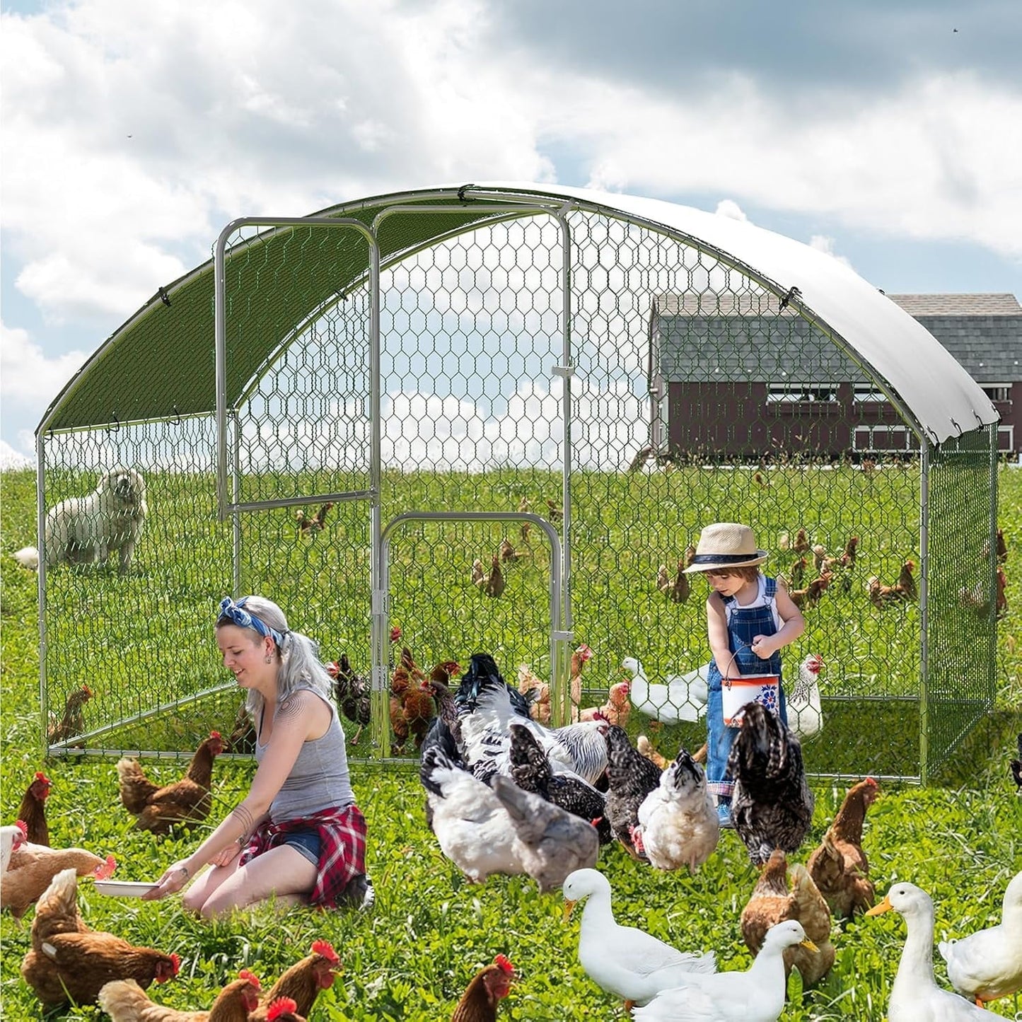 Luku Large Metal Chicken Coop, Heavy Duty Walk-in Poultry Cage Hen House with Double Door, Waterproof & Anti-UV Roof Cover, Galvanized Steel Frame, Outdoor Backyard Farm Chicken Pen