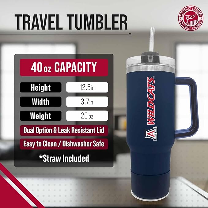 Campus Colors College & University 40 oz Travel Tumbler With Handle - Dual Option Lid With Straw - Vacuum Insulated Stainless Steel (Stanford Cardinal - Black)