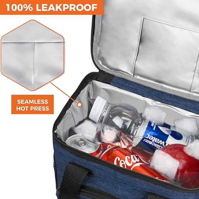 OPUX Soft Cooler Bag, Insulated Collapsible Lunch Cooler Bag for Men Work Camping Beach Travel, Portable Soft Sided Leakproof Waterproof Large Lunch Bag Box with Shoulder Strap 18 Cans, Heather Navy