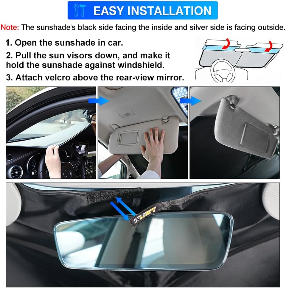 KUST Windshield Sun Shade for Dodge Caravan Mini Van 2008-2020 (NOT for Dodge Grand Caravan) Window Sunshade Sun Visor Protector Foldable Blocks UV Rays Keep Your Car Cooler