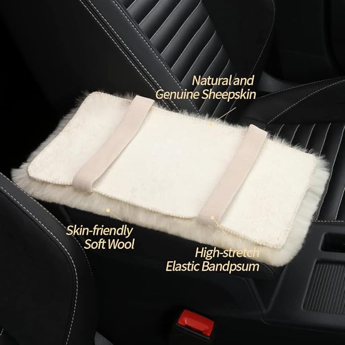 Sheepskin Armrest Cover Auto Center Armrest Cover Car Soft Console Pad, Fluffy Wool Auto Center Console Cover for Most Car Arm Rest Decoration Protector 7 x 13 Inch (Shearling, Dark Gray)