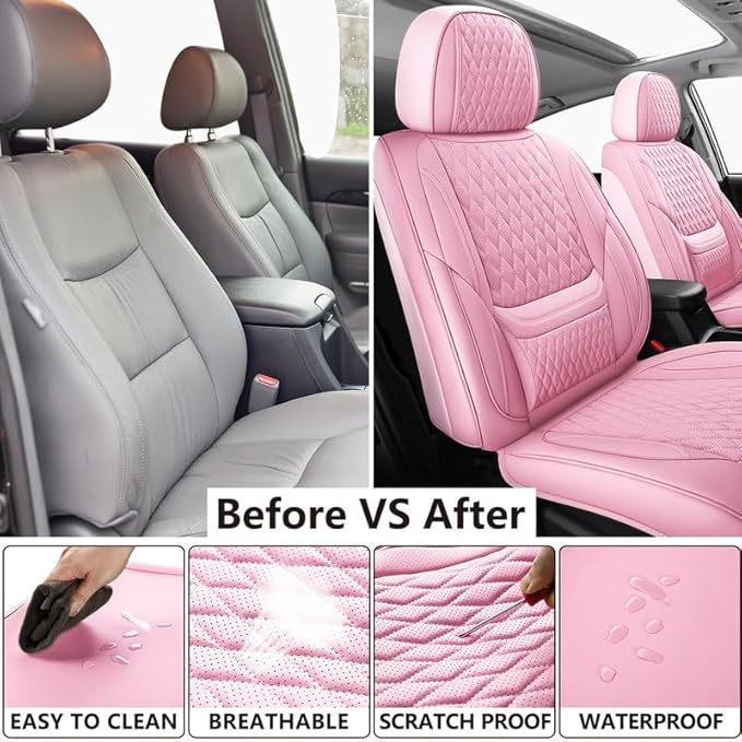 Front Seat Car Seat Covers Custom Fit for Chevrolet/Chevy Blazer 2019-2026 - Premium Faux Leather with Lumbar Support | Breathable, Waterproof, Anti-Slip, Durable (Pink,Front Seat)