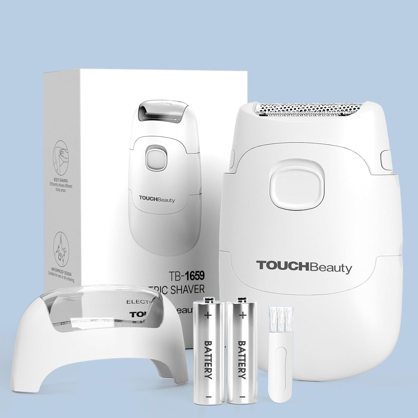 TOUCHBeauty Electric Razors for Women, Electric Shaver, Wet & Dry Bikini Trimmer for Women, Lady Razor Battery, Cordless, Compact Hair Removal for Legs, Underarms, Bikini