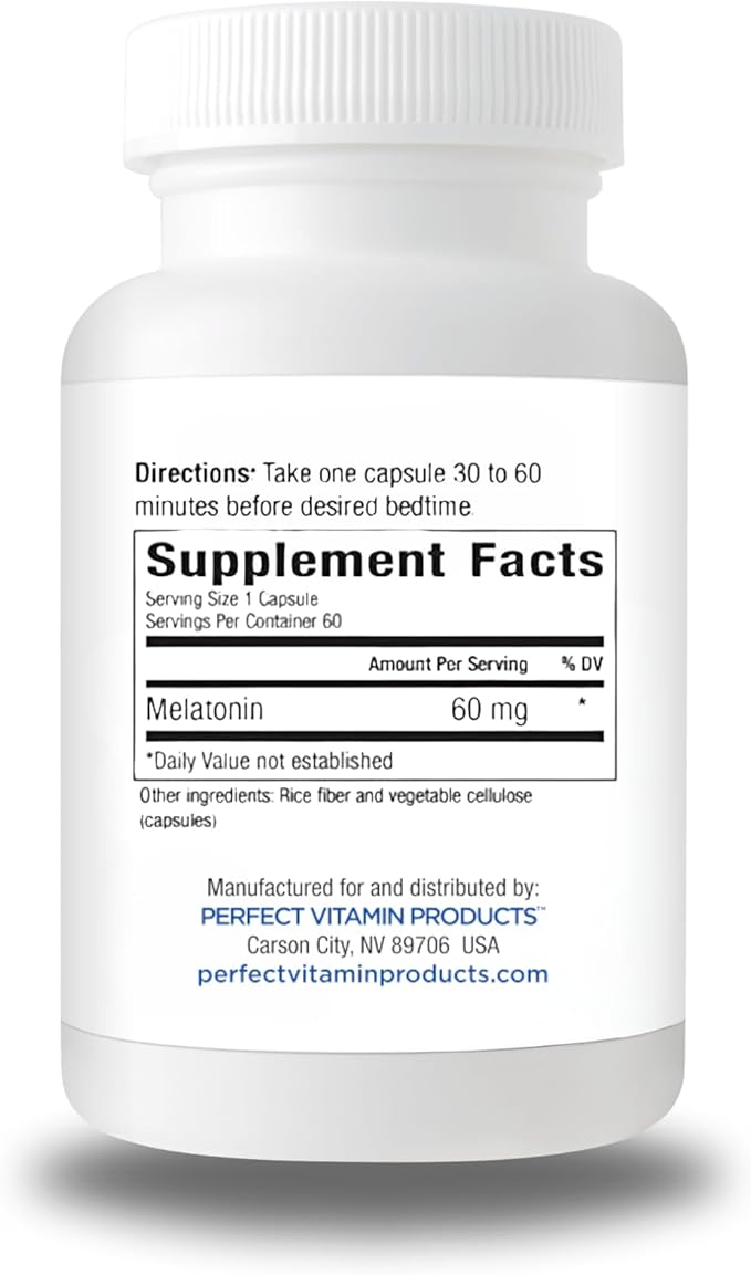 60mg Extra Strength Melatonin MAX - High Dosage Melatonin Ensures An Amply Supply of This Important Hormone - 100% Drug-Free, Vegan, Non-GMO, Gluten-Free (120 Capsules 2-Pack)