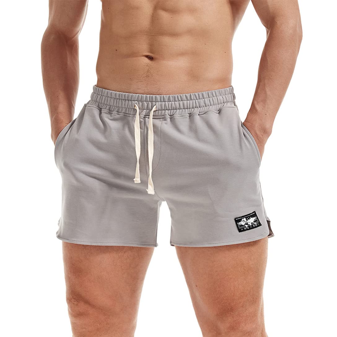 AIMPACT Athletic Shorts for Men 5 Inch Inseam Running Shorts Cotton with Pockets (Gray L)