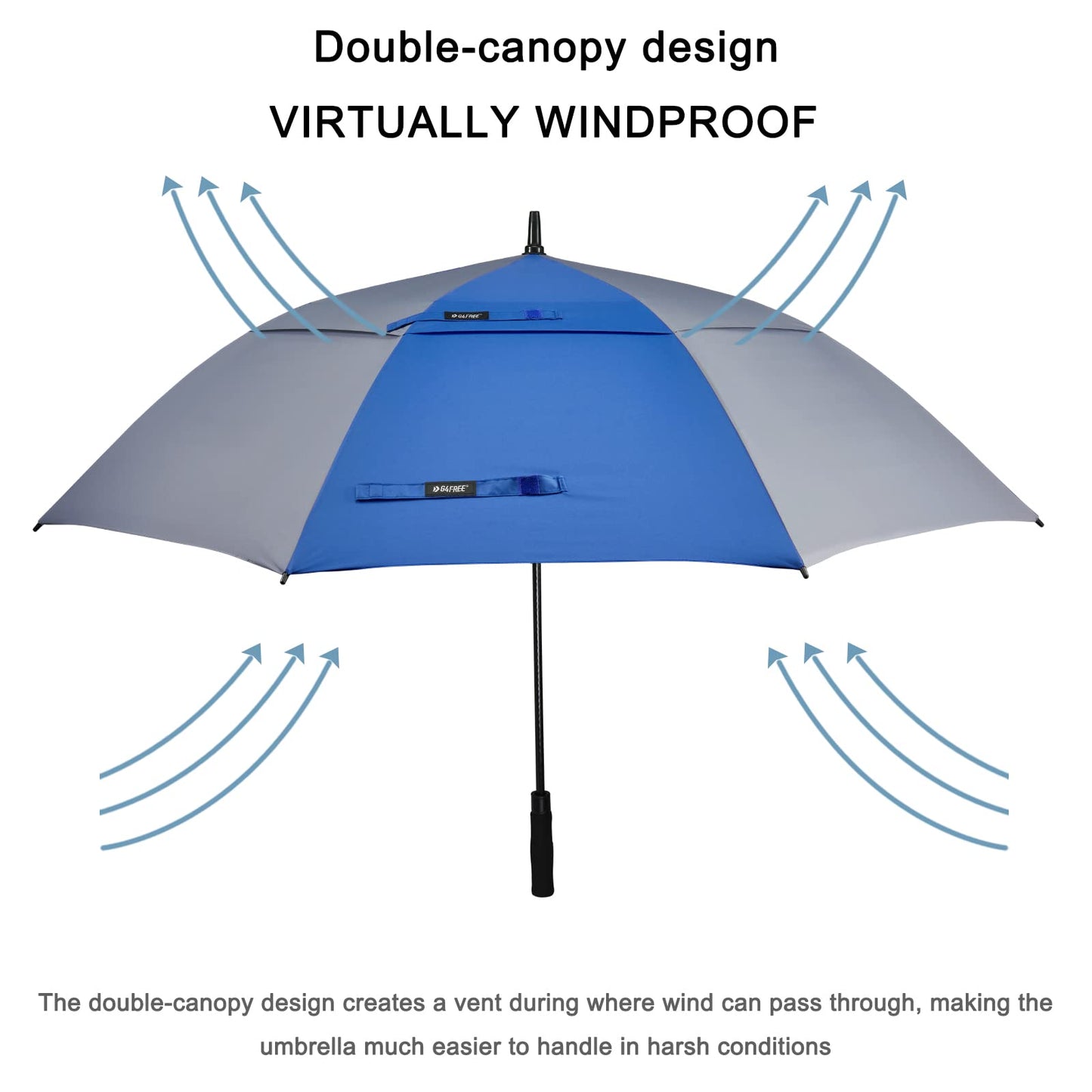 G4Free 54 Inch Automatic Open Golf Umbrella Windproof Extra Large Oversize Double Canopy Vented Windproof Waterproof Stick Umbrellas for Men And Womens (Sapphire/Gray)