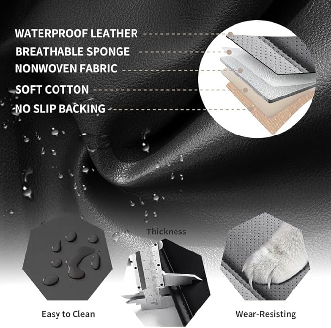 Car Seat Covers Full Set Fit for Buick Lacrosse 2004-2019, Premium Faux Leather Waterproof Car Seat Protectors with Lumbar Support, Breathable Anti-Slip Easy to Install(Black&Gray,Full Set)