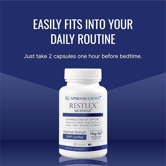 Approved Science Restlex - 420 mg Magnesium Glycinate Blend, L-theanine 200 mg - 60 Capsules