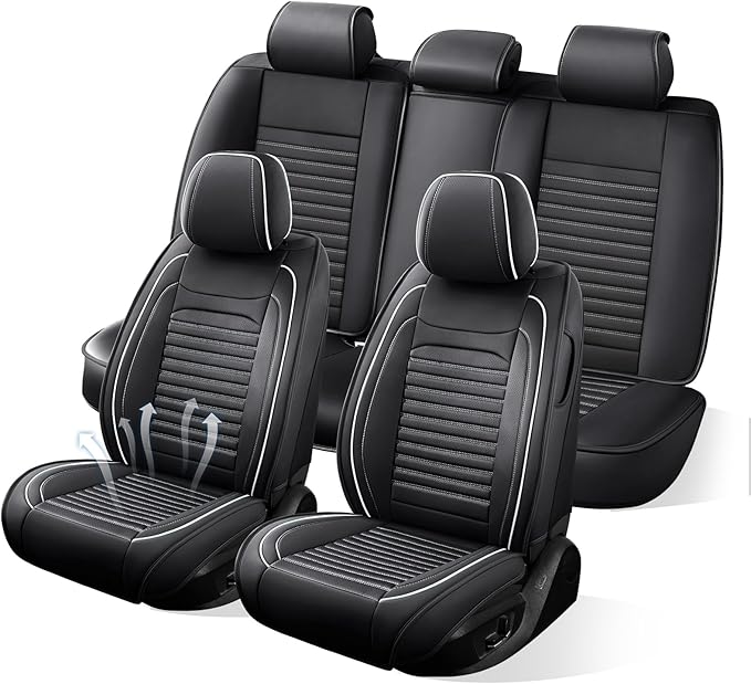 Car Seat Covers Full Set Fit for Toyota Yaris 2007-2020, Premium Faux Leather Car Seat Protector, Breathable, Anti-Slip, Comfortable & Durable (Black&White,Full Set)