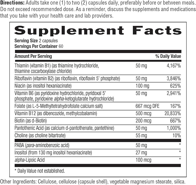 Country Life Coenzyme B-Complex, 120 Capsules – Supports Energy & Metabolism, Mood & Cognitive Function – Vegan, Gluten-Free, Bioavailable B Vitamins with Choline