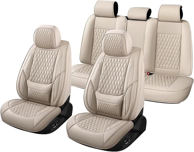 Car Seat Covers Full Set Custom Fit for Mercury Mariner 2005-2011 - Premium Faux Leather with Lumbar Support | Breathable, Waterproof, Anti-Slip, Durable (Beige,Full Set)