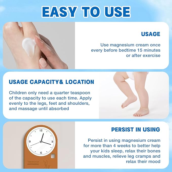 Magnesium Lotion for Kids,Magnesium Lotion for Sleep,Topical Magnesium Cream Helps Kids Stay Calm at Bedtime and During The Night (4 oz)