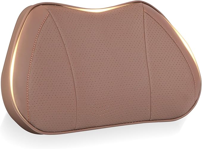 Lumbar Support Pillow for Car, Premium Leather Memory Foam Lumbar Cushion for Lower Back Pain Relief, Universal Back Support for Driving, Home & Office Chairs, Brown, 1 Pack