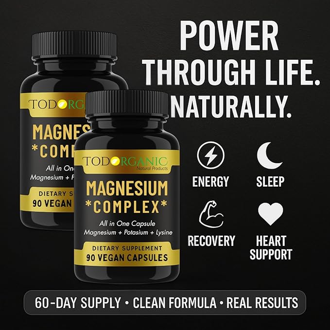 Todorganic Magnesium Citrate & Potassium Citrate | High-Absorption Vegan Magnesium Supplement | Essential Minerals for Muscle Support & Relaxation | 90 Capsules β 2 Pack