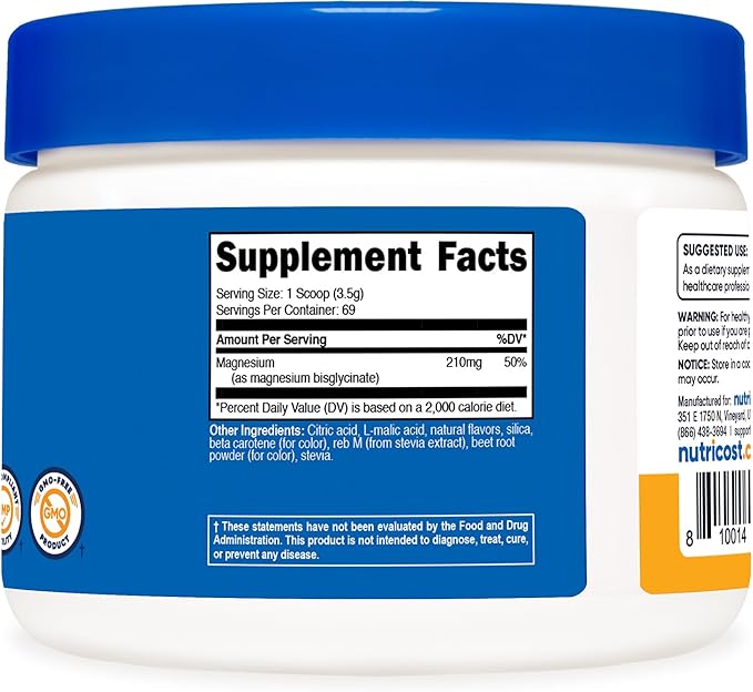 Nutricost Magnesium Glycinate Powder (Peach Mango, 250 Grams) - Magnesium Glycinate (as Bisglycinate)