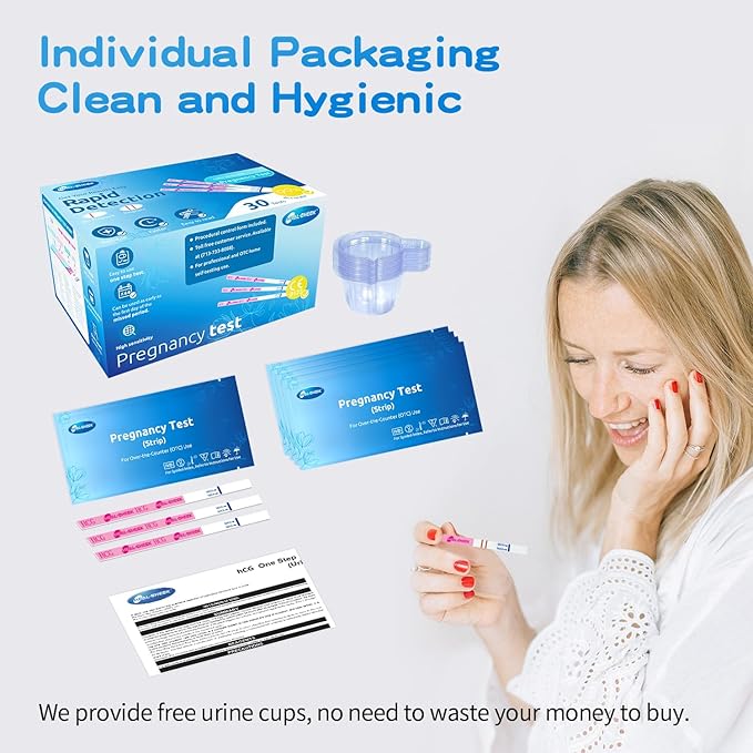 Pregnancy Tests with Cup, HEAL-CHECK Bulk Pregnancy Test Strips for Home Detection, Over 99% Accuracy, Individually Wrapped, Extra-Wide 5mm HCG Test Kit Comfortable Grip, FSA or HSA Eligible, 30 Count