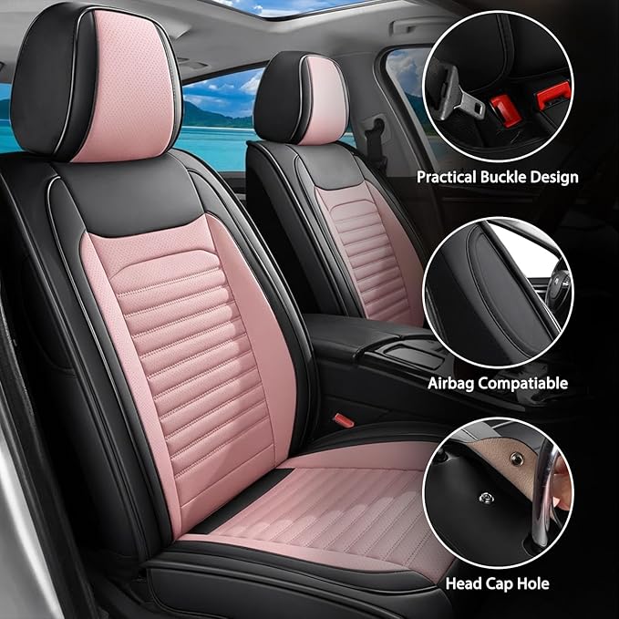 Car Seat Covers Full Set Fit for Toyota Venza 2009-2025,2026, Premium Faux Leather Car Seat Protector,Breathable Anti-Slip Full Wrapping Edge Seat Covers(Black&Pink,Full Set)