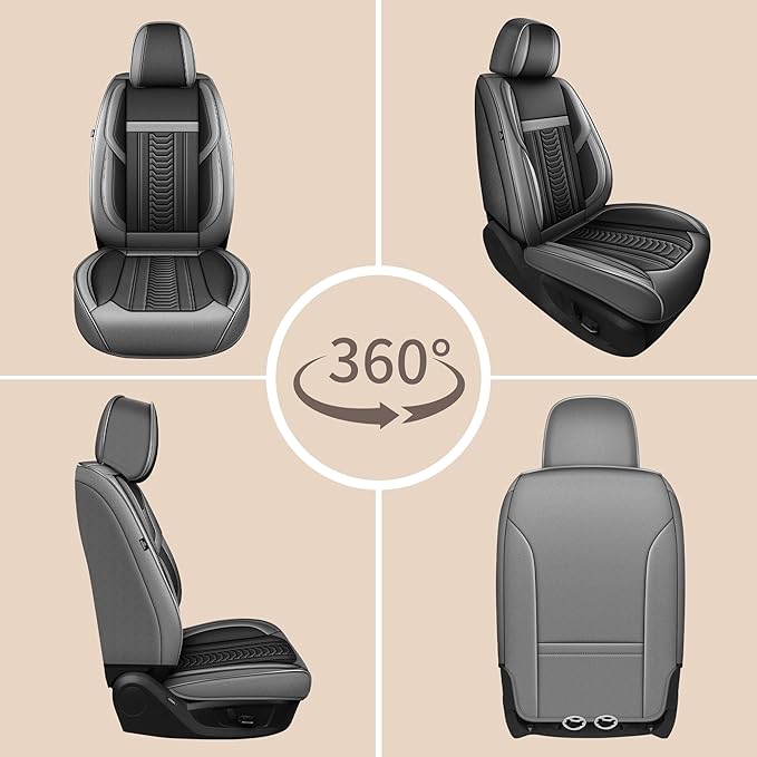 TTX LIGHTING for Mazda CX-5 2013-2026 Seat Covers: Waterproof Leather Seat Protector with Airbag Compatible (2 Front Seats,Black&Gray)