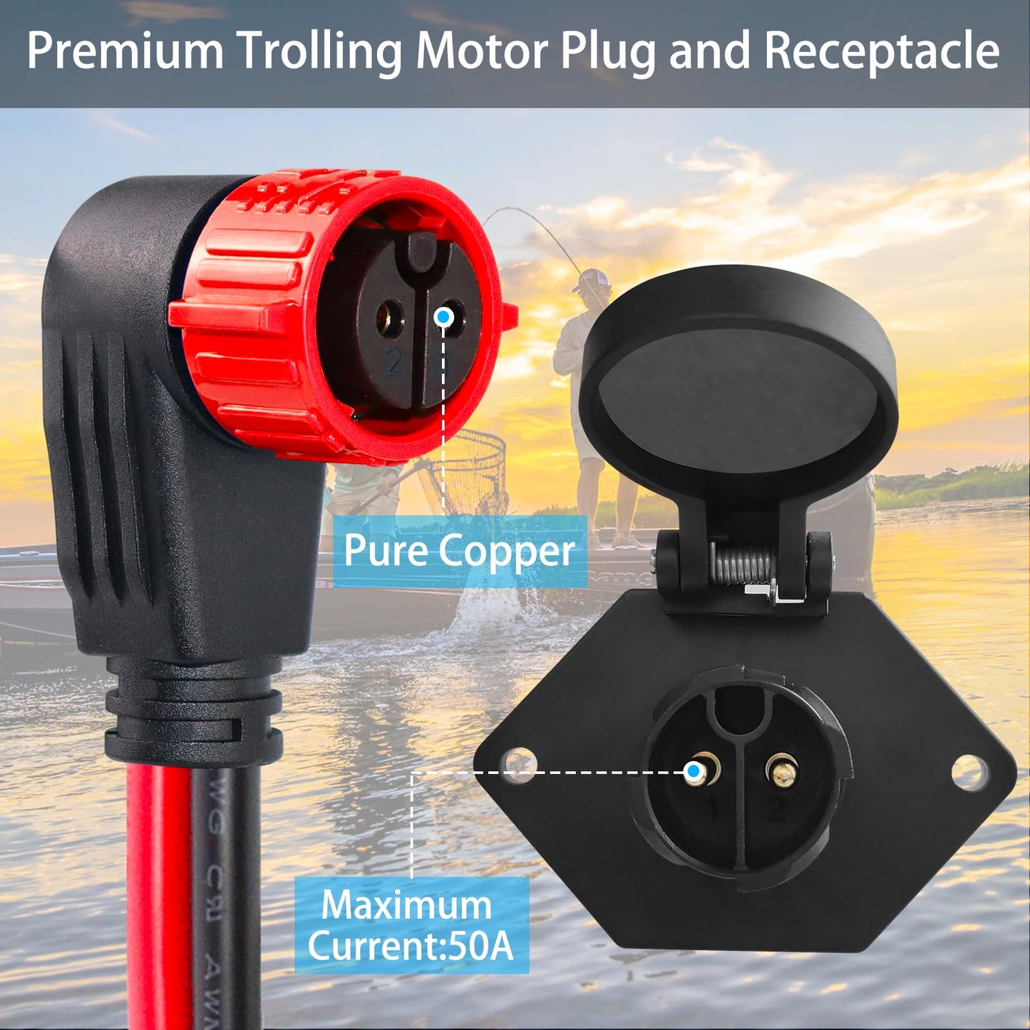 Trolling Motor Plug,12V/24V/26V/48V Trolling Motor Plug and Receptacle for Minn Kota Marine Boat,Male&Female Trolling Motor Connector,Waterproof Trolling Motor Quick Connect Plug Trolling Motor Socket
