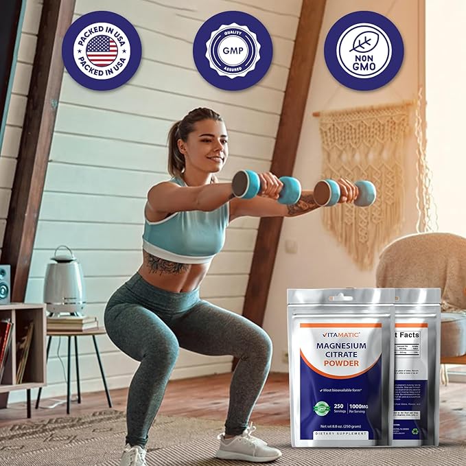 Vitamatic Magnesium Citrate 1000mg per Serving Supports Muscle, Joint, and Heart Health 250 Grams - 250 Servings