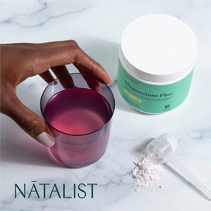 NATALIST Magnesium Plus 300 mg Drink Mix with Calcium & Vitamin D3 - Complete Whole Body Replenish & Relax Supplements for Women - Vegetarian, Gluten-Free Raspberry Flavor Powder - 15 Servings