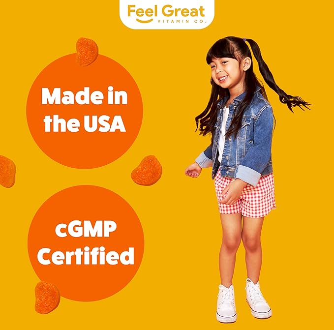 Kids Vitamin C Gummies Chewable for Immune Defense | Plant-Based, Gluten Free | Vegan | 250 mg per Serving | 90 Gummies | Vitamins for Kids by Feel Great Vitamin Co.
