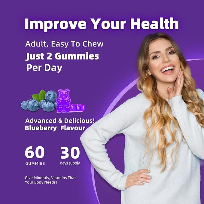 Calcium Magnesium Zinc Gummies with Vitamin D3 & K2 - High Potency Enhanced Absorption -120 Blueberry Gummies Flavored