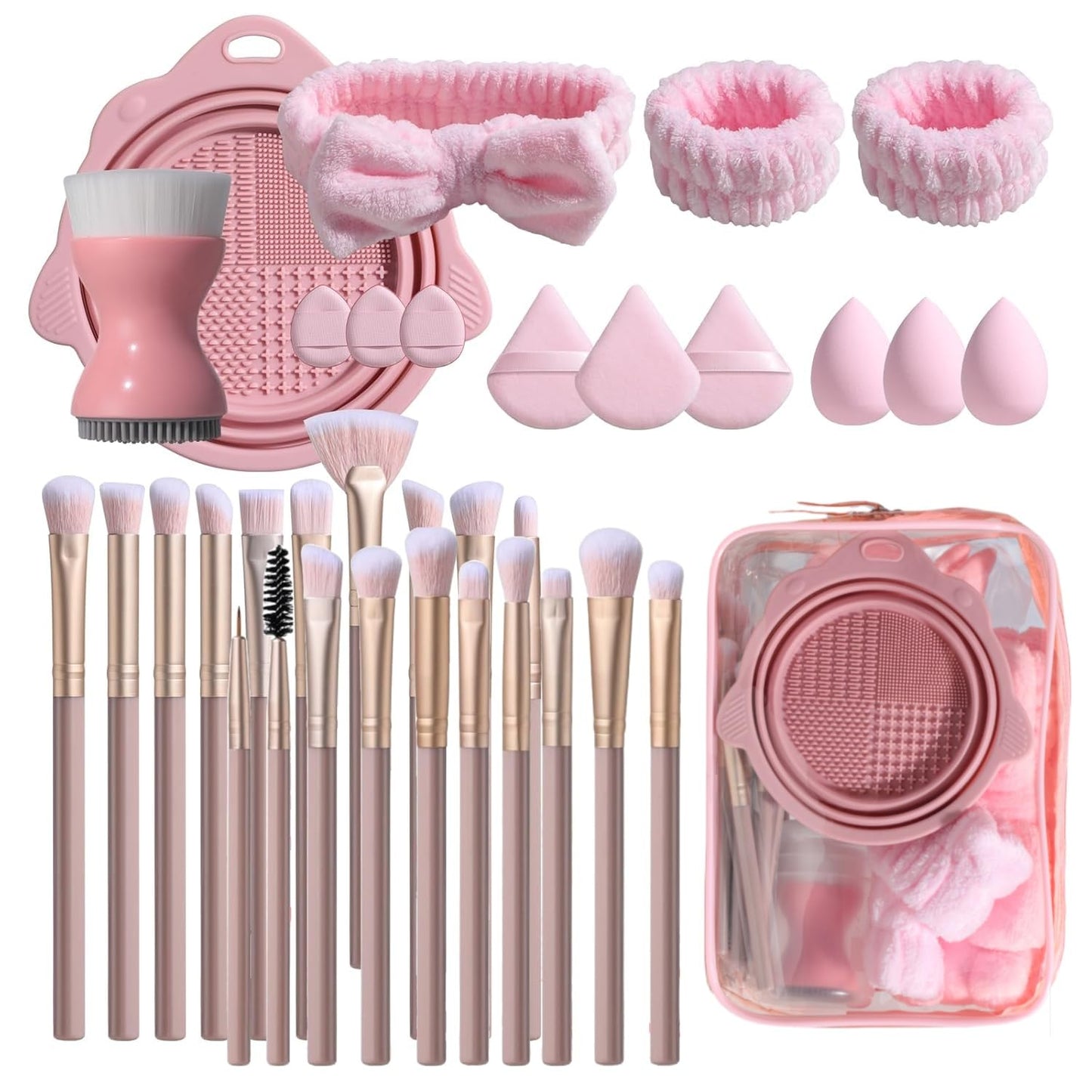 BS-MALL Makeup Brush Set 34 Pcs โ Premium Synthetic Foundation Powder Concealers Eye Shadows Blush Brushes with Pouch (PINK)