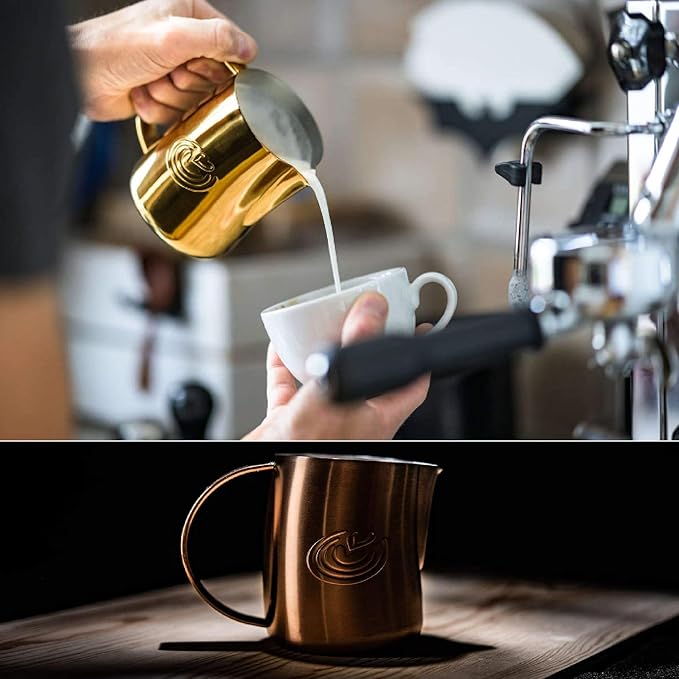 Barista Swag Curved Body Coffee Milk Frothing Cup for Espresso Machines Latte Art 500ml Steaming Pitchers (Mirror Black)