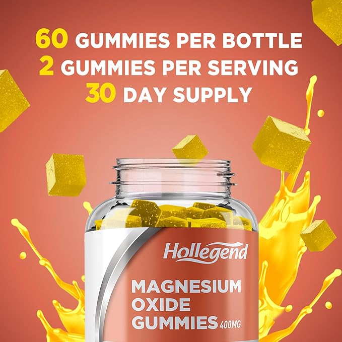 Magnesium Oxide 400mg Gummies, Magnesium Oxide Chewable Supplement for Muscle, Nerve & Heart Health, Vegan, Pinapple Flavor, 120 Count