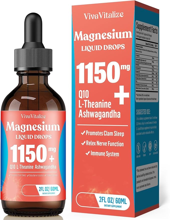 Magnesium Glycinate Liquid, Magnesium Liquid Drop Taurate & Citrate with CoQ10,L-Theanine, Ashwagandha,Vitamin D3 B6 B12,13 Indigrents High Absorption for Sleep, Leg Cramps- Pineple-0140