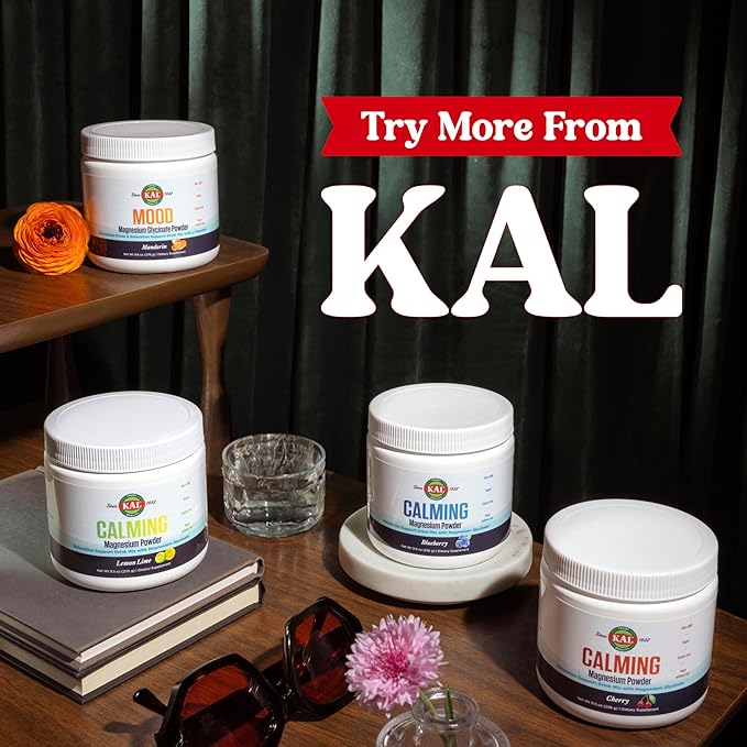 KAL Mood Magnesium Powder with L-Theanine - Mandarin Flavor Magnesium Supplement - Relaxation Support, High Absorption, No Added Sugar, Vegan, Gluten Free, Made Without Soy - 40 Servings, 9.8 oz