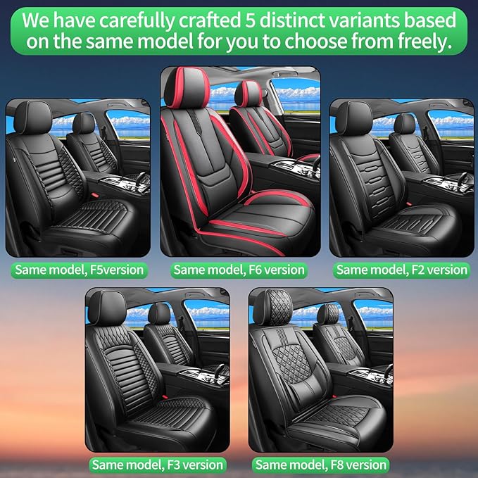 Fit Camry Car Seat Covers for Toyota Camry 2012-2024 2025 2026 -Upgraded Premium Waterproof & Breathable Leather,Airbag Compatible,All-Weather Seat Cushion Protector,Full Set,Black-Red