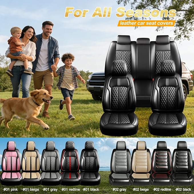 Fit RAV4 Car Seat Covers (Front Pair) for Select Toyota RAV 4 2013-2026/RAV4 Hybrid - Premium Full Coverage Leather, Airbag Compatible, Waterproof & All Weather Seat Cushion Protector, Black