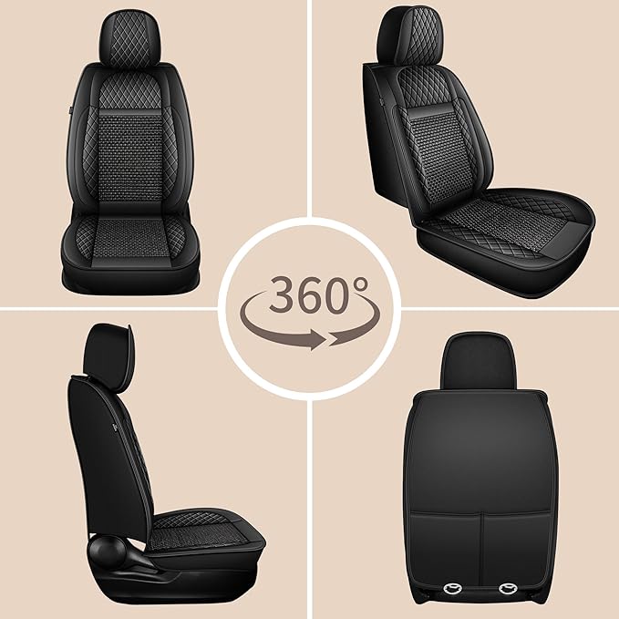 TTX LIGHTING for VW Tiguan 2009-2026 Car Seat Covers, Breathable Ice Silk & Leather Seat Protector, Cool & Anti-Sweat for Long Driving, Airbag Compatible, 2 Front Seats (Black)