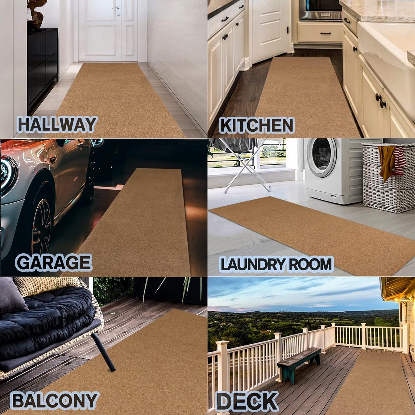 Custom Size Backed Non-Slip Area Rugs Runner, Easy Clean, Waterproof Runner Rugs for Hallway Entryway, Kitchen, Laundry, 2FT x 60FT, Beige