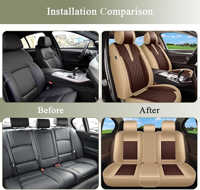 Breathable Car Seat Covers for Toyota RAV4 RAV-4 Hybrid 2026 2025 2024 2023 2022 2021 2020 2019 2018 2017 2016 2015 2014 2013, Perforated Leather Full Set for Toyota RAV4 Accessories (Beige&Brown)