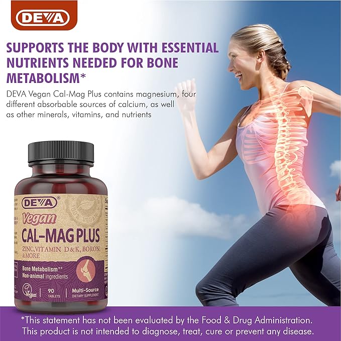 DEVA Vegan Cal MAG Plus Supplement with Calcium, Magnesium, Zinc, Boron, Vitamin C, D & K, 90 Tablets, 12-Pack