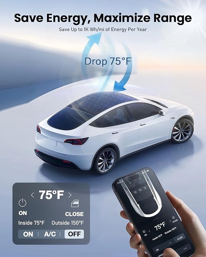 2026 Upgraded Tesla Model Y Sunshade Roof, UPF200+ Roof Sunshade with Storage Bag, No-Sag & No-Gaps Heat Insulation Foldable Glass Roof Sun Shade, Tesla Model Y Accessories MY20-24 Black