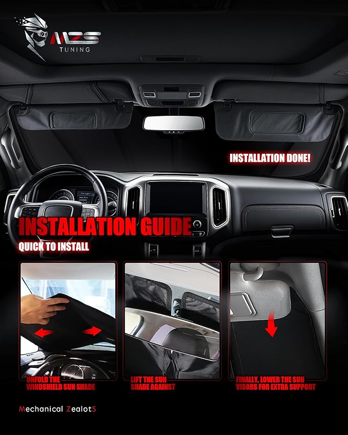 MZS Windshield Sun Shade Compatible with Tacoma 2005-2015, Foldable Truck Sun Shade Shield with Storage Pouch, Front Window Visor Sunshade for Interior Protector