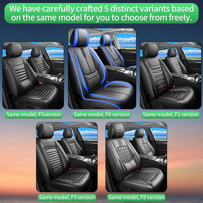 Fit Venza Car Seat Covers for Toyota Venza 2009-2024 2025 2026 -Upgraded Premium Waterproof & Breathable Leather,Airbag Compatible,All-Weather Seat Cushion Protector,Full Set,Black-Blue