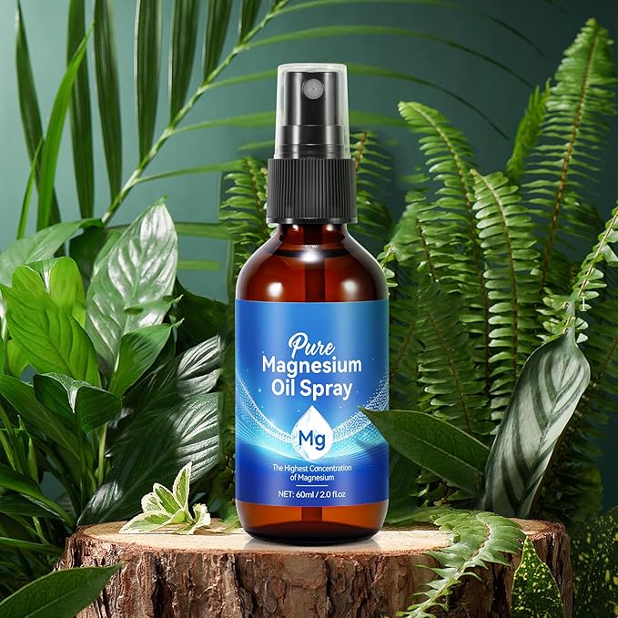 Pure Magnesium Oil Spray, Organic Topical Magnesium Spray Glass Bottle, Easy to Absortion, Easy to Use, 2 fl oz